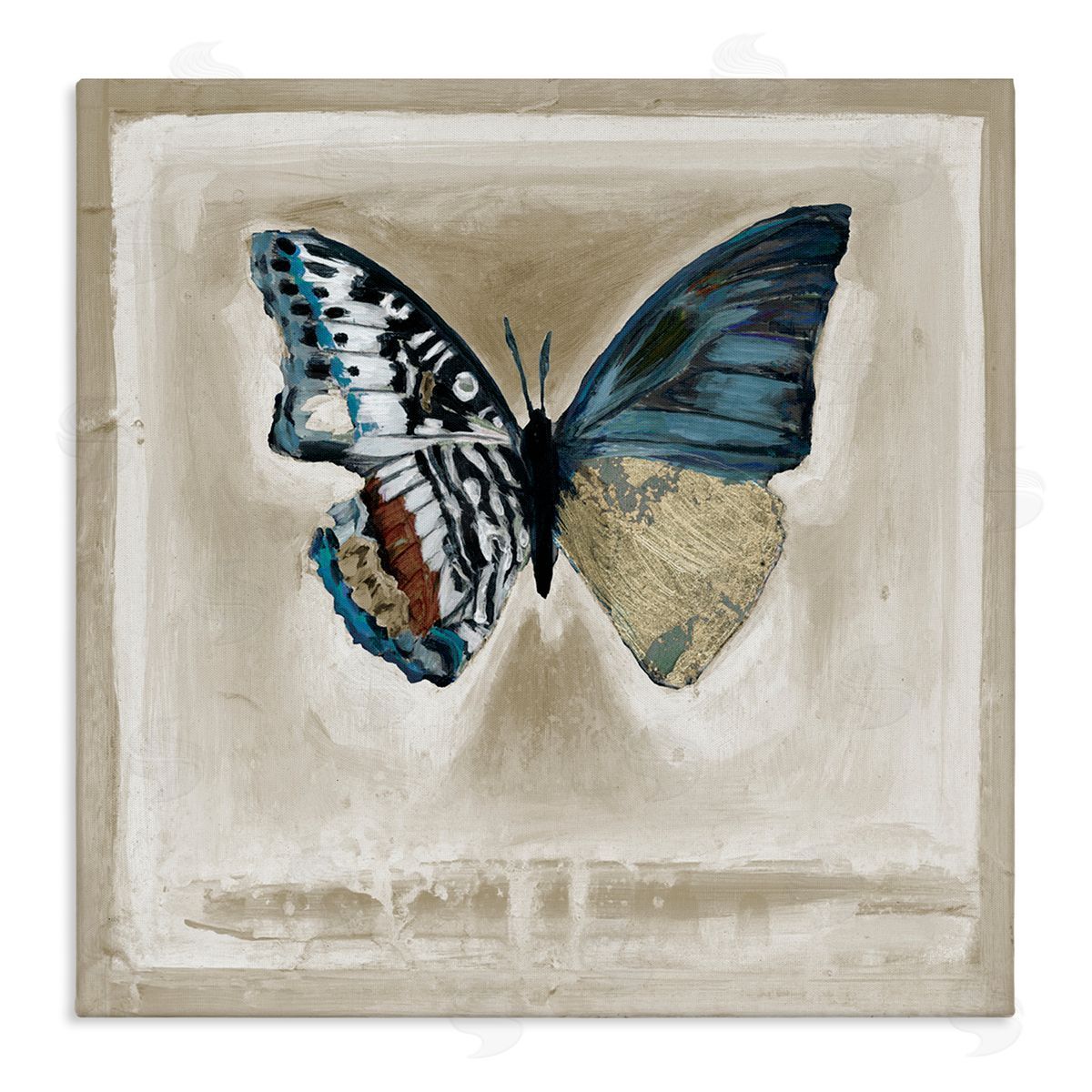 Stacy D'Aguiar Asymmetrical Butterfly Neutral Border Stretched Canvas Wall Art Print