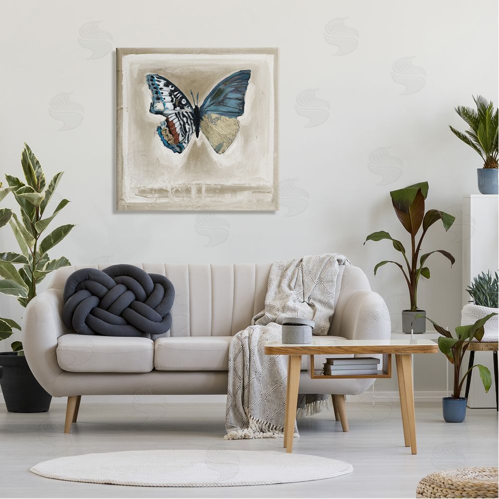 Stacy D'Aguiar Asymmetrical Butterfly Neutral Border Canvas Wall Art in Room