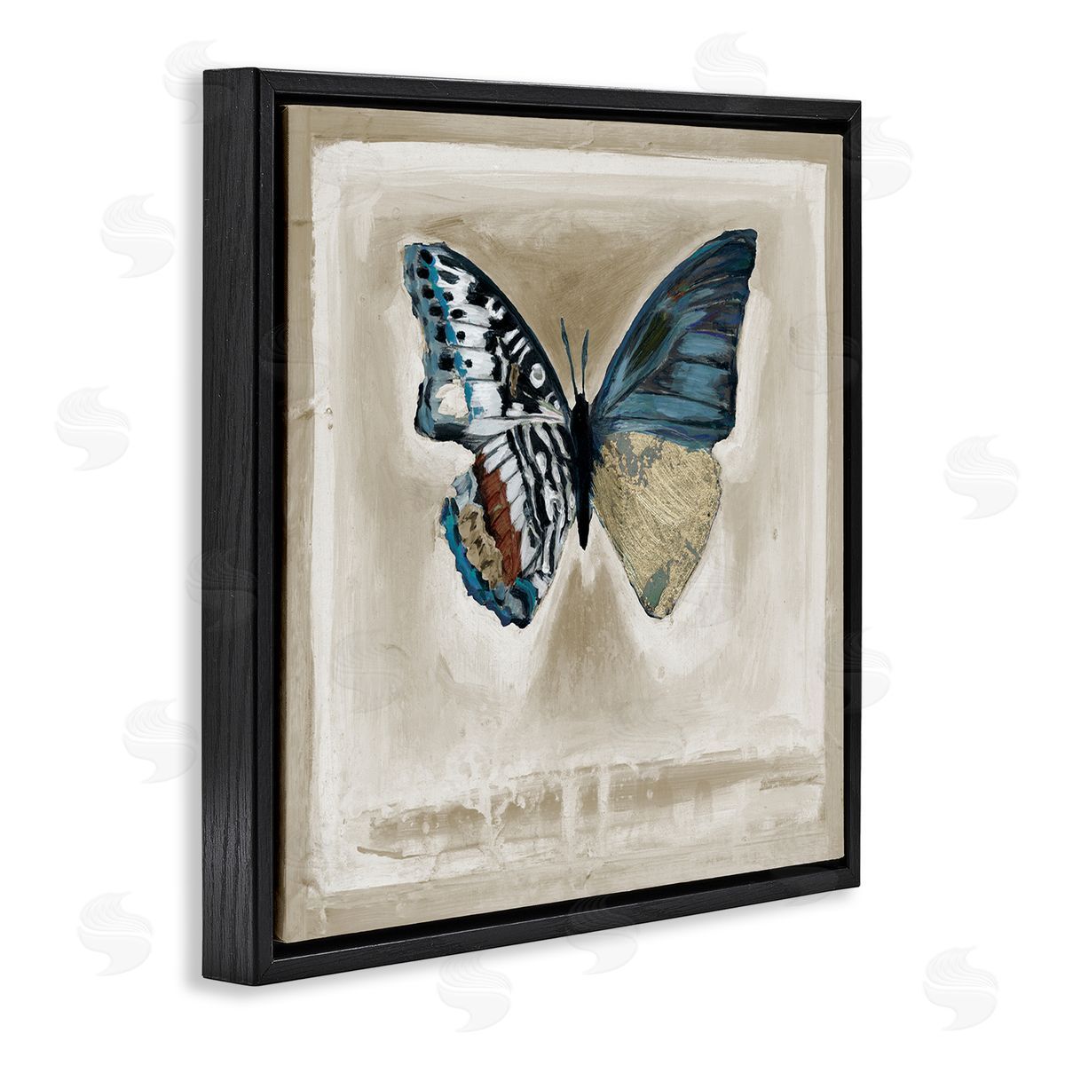 Stacy D'Aguiar Asymmetrical Butterfly Neutral Border Black Floating Frame Canvas Wall Art Print