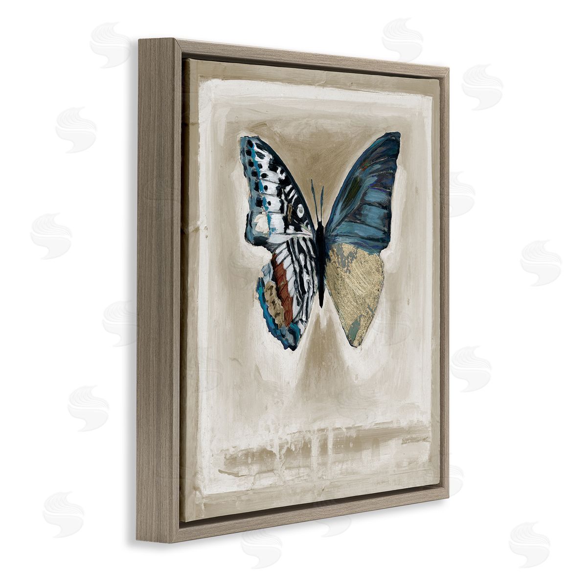 Stacy D'Aguiar Asymmetrical Butterfly Neutral Border Brown Floating Frame Canvas Wall Art Print
