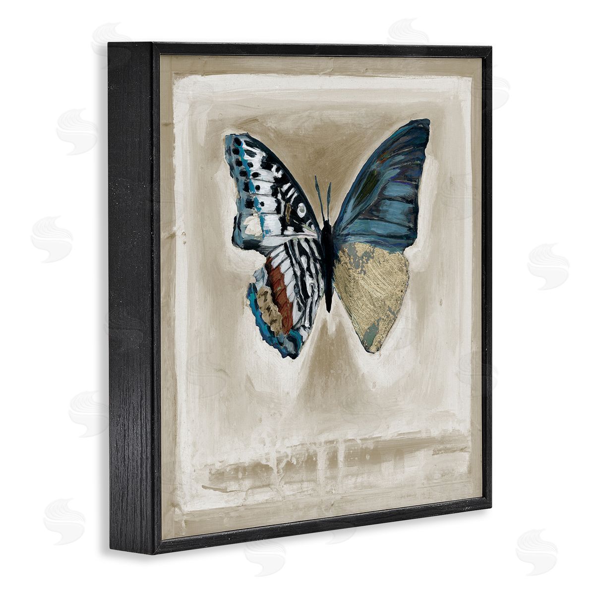 Stacy D'Aguiar Asymmetrical Butterfly Neutral Border Black Framed Glicee Wall Art Print