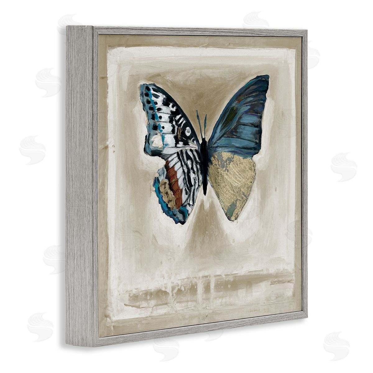 Stacy D'Aguiar Asymmetrical Butterfly Neutral Border Gray Framed Glicee Wall Art Print