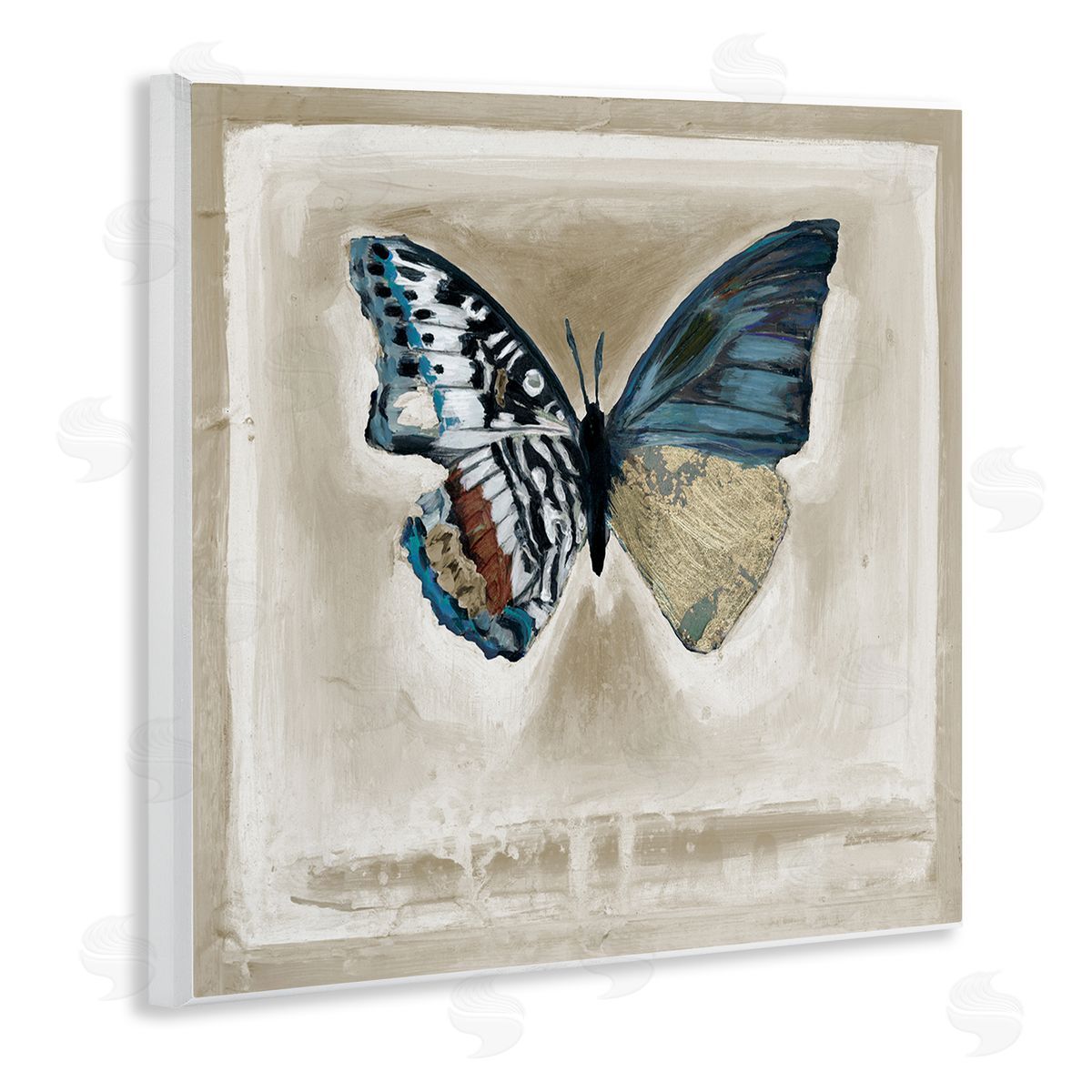 Stacy D'Aguiar Asymmetrical Butterfly Neutral Border Wooden Wall Plaque Art Print