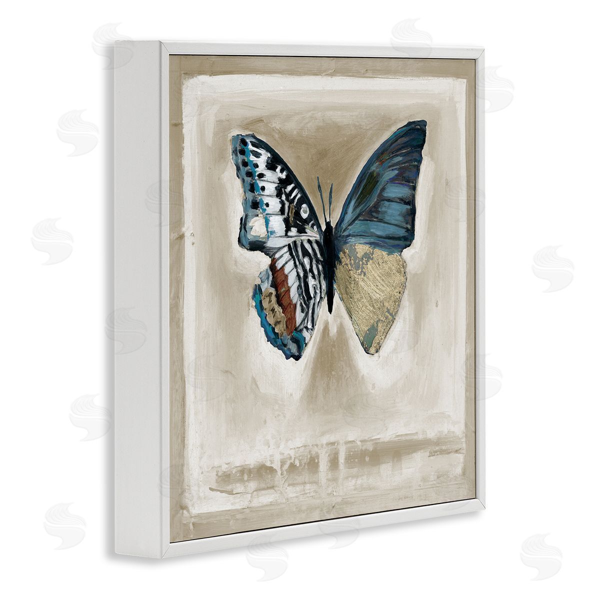 Stacy D'Aguiar Asymmetrical Butterfly Neutral Border White Framed Glicee Wall Art Print
