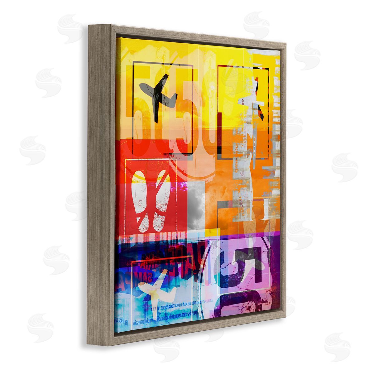 Bold Airplanes Typography Collage Brown Floating Frame Canvas Wall Art, Home Decor by Jan Weiss