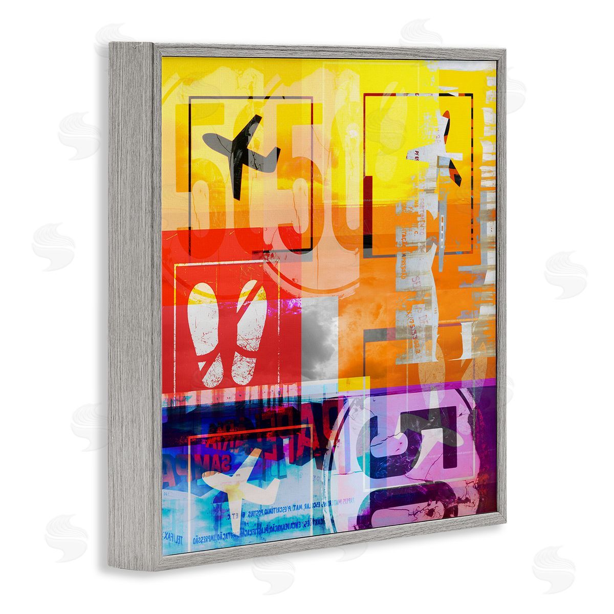Bold Airplanes Typography Collage Grey Frame Print Wall Art, Home Decor by Jan Weiss