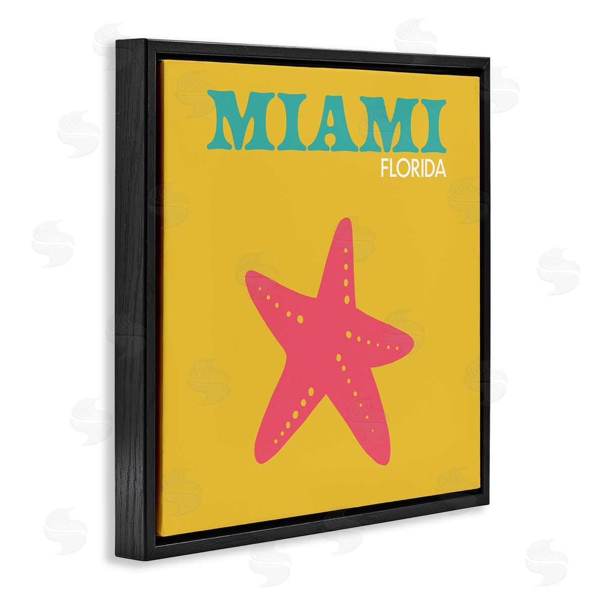 The Saturday Evening Post Vivid Miami Starfish Silhouette  Black Floating Frame Canvas Wall Art Print