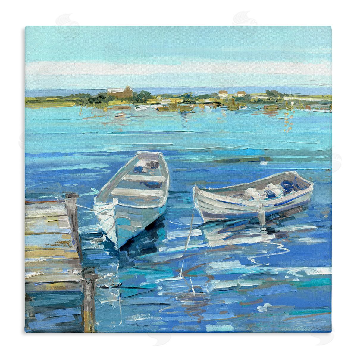 Serene Rowboats at Dock Canvas Wall Art, Home Decor by Sally Swatland
