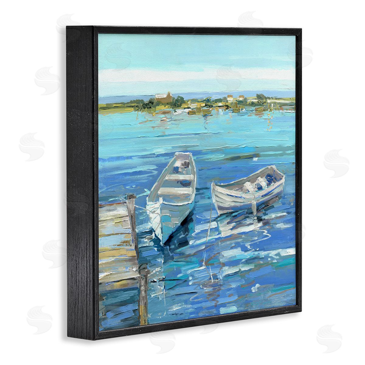 Serene Rowboats at Dock Black Frame Print Wall Art, Home Decor by Sally Swatland