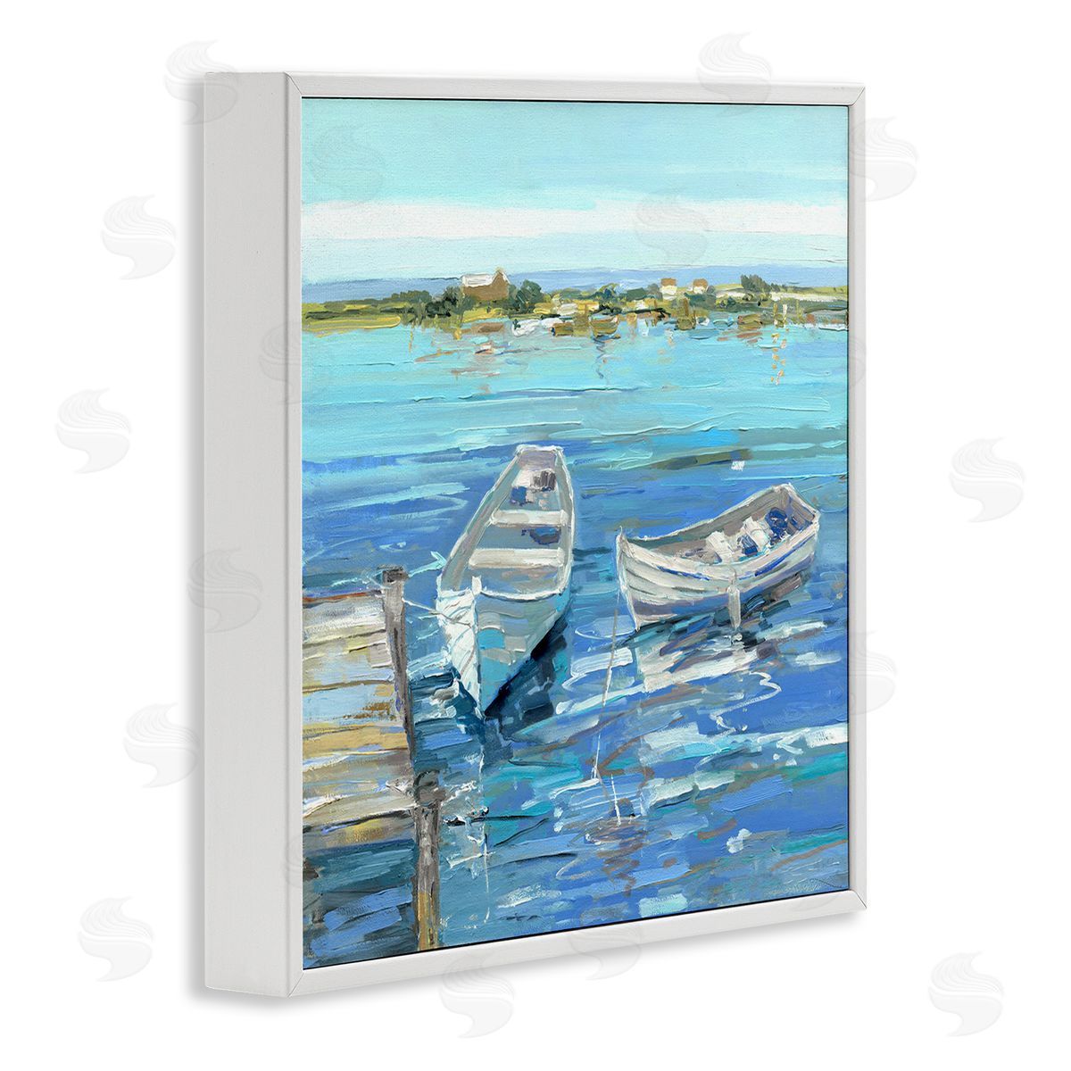 Serene Rowboats at Dock White Frame Print Wall Art, Home Decor by Sally Swatland