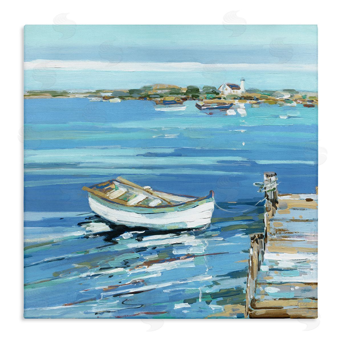 Sally Swatland Docked Dinghy Lake Scenery Stretched Canvas Wall Art Print