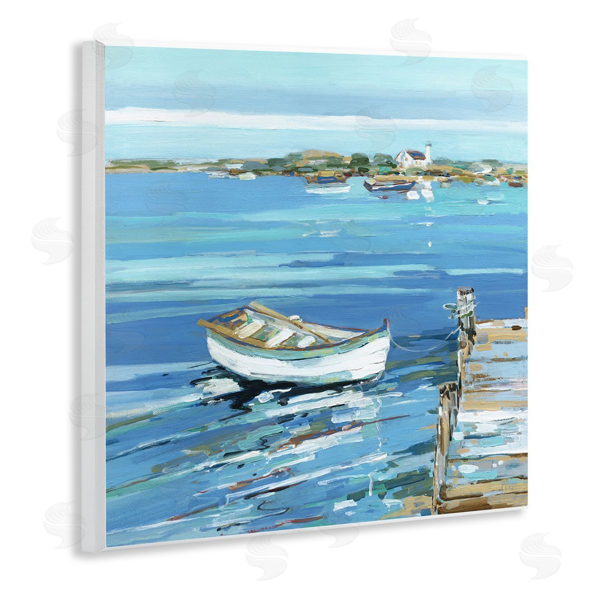 Sally Swatland Docked Dinghy Lake Scenery Wooden Wall Plaque Art Print