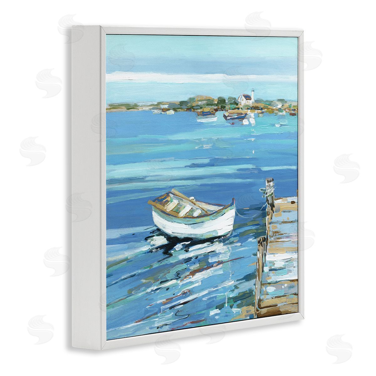 Sally Swatland Docked Dinghy Lake Scenery White Framed Glicee Wall Art Print