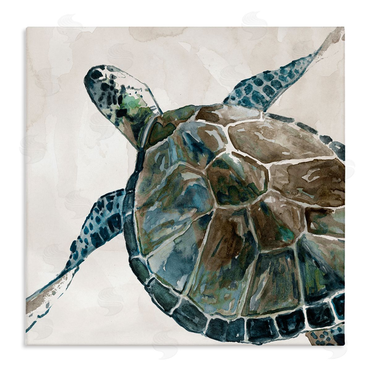 Carol Robinson Beige Sea Turtle Swimming  Stretched Canvas Wall Art Print