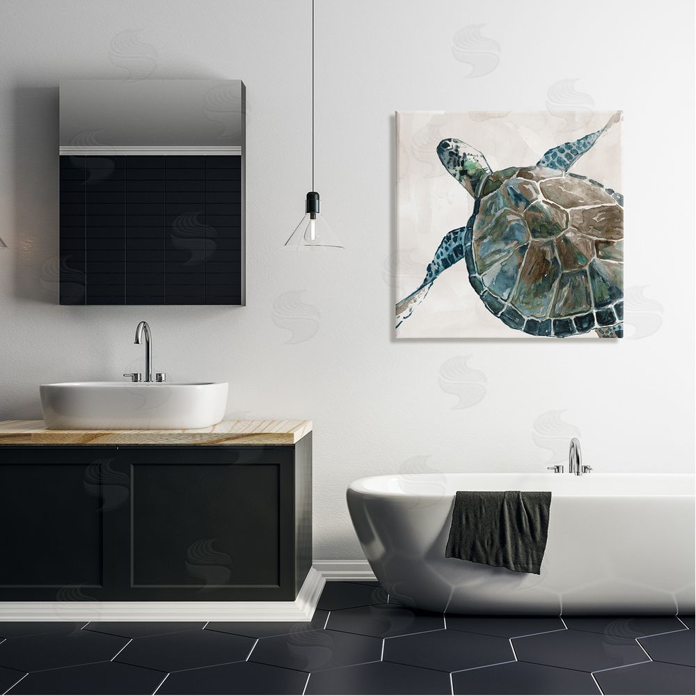 Carol Robinson Beige Sea Turtle Swimming  Canvas Wall Art in Room