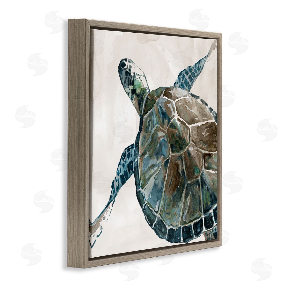 Carol Robinson Beige Sea Turtle Swimming  Brown Floating Frame Canvas Wall Art Print