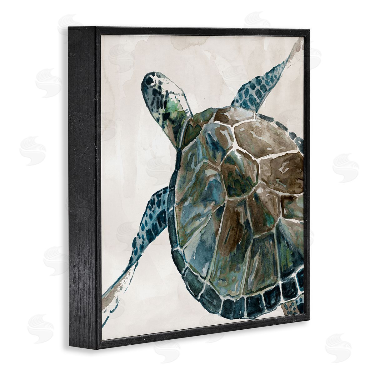 Carol Robinson Beige Sea Turtle Swimming  Black Framed Glicee Wall Art Print