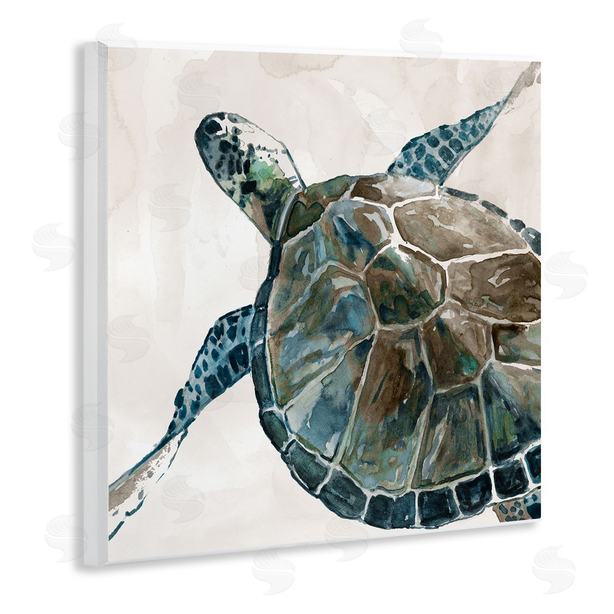 Carol Robinson Beige Sea Turtle Swimming  Wooden Wall Plaque Art Print