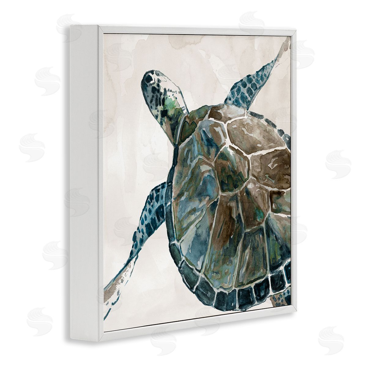 Carol Robinson Beige Sea Turtle Swimming  White Framed Glicee Wall Art Print