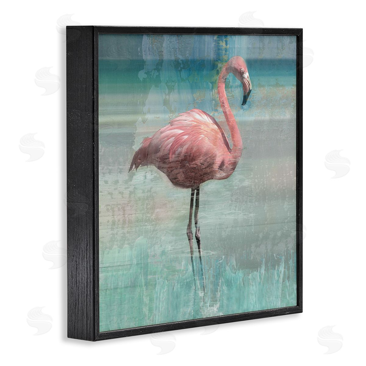 Layered Flamingo Bird Portrait Black Frame Print Wall Art, Home Decor by Nan