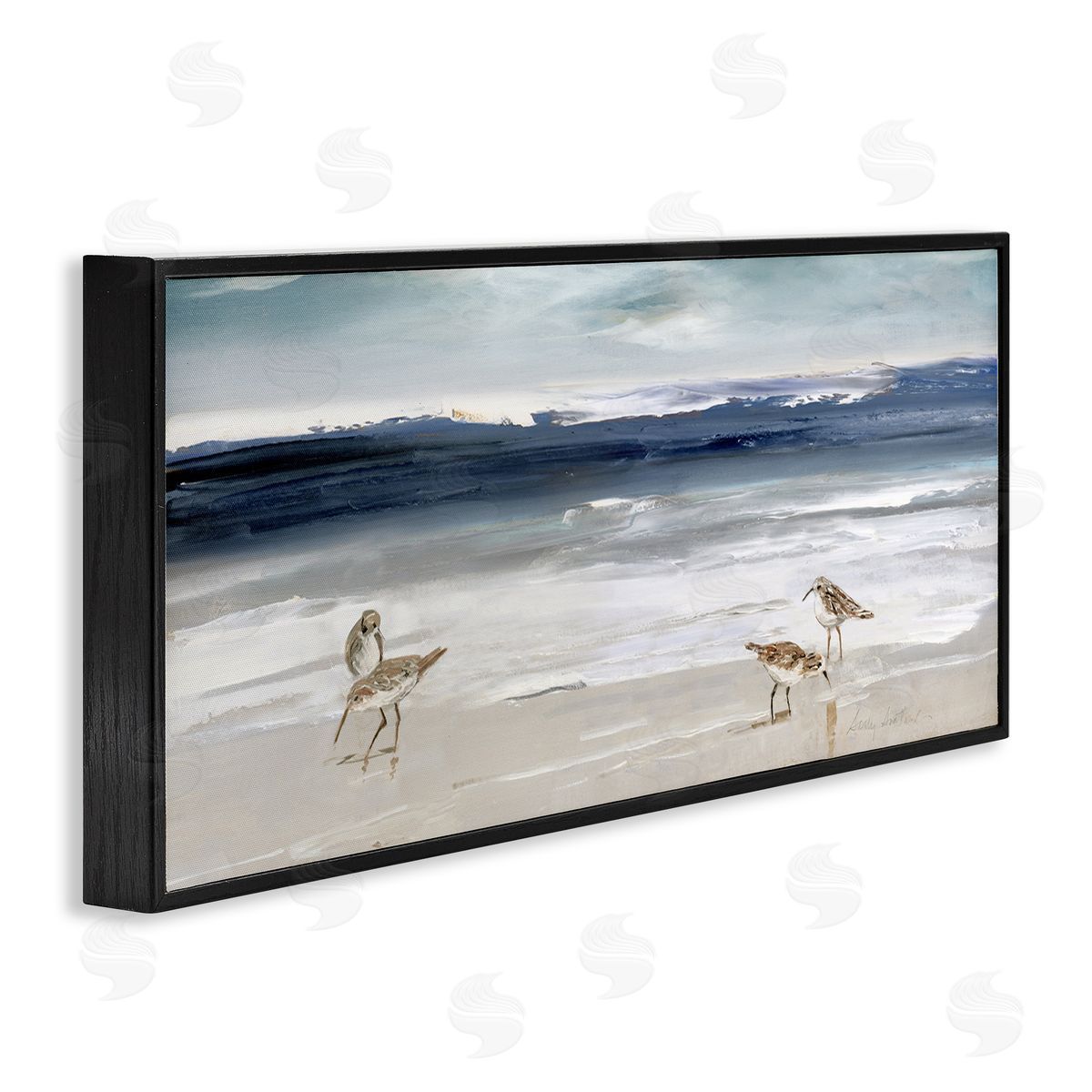 Sandpipers Grazing Sea Shore Black Frame Print Wall Art, Home Decor by Sally Swatland