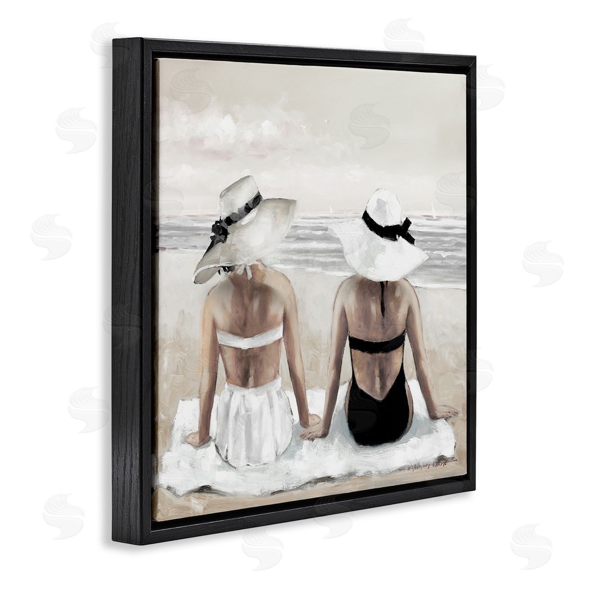 E. Anthony Orme Beach Friends Ocean Shore Black Floating Frame Canvas Wall Art Print