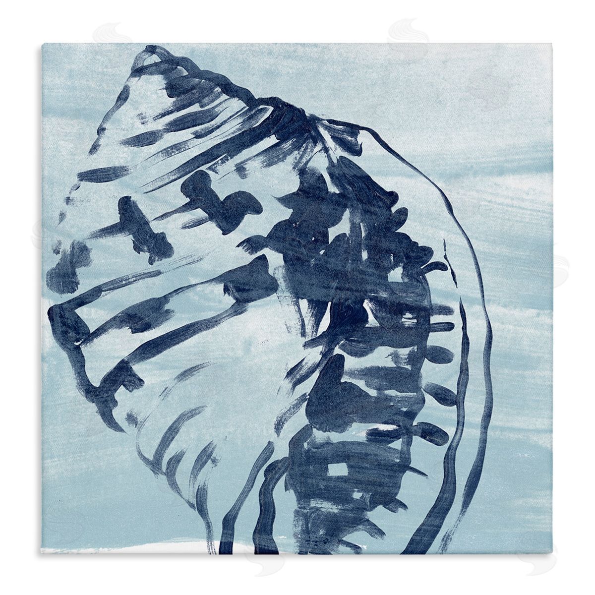June Erica Vess Aquatic Blue Seashell Motif Stretched Canvas Wall Art Print