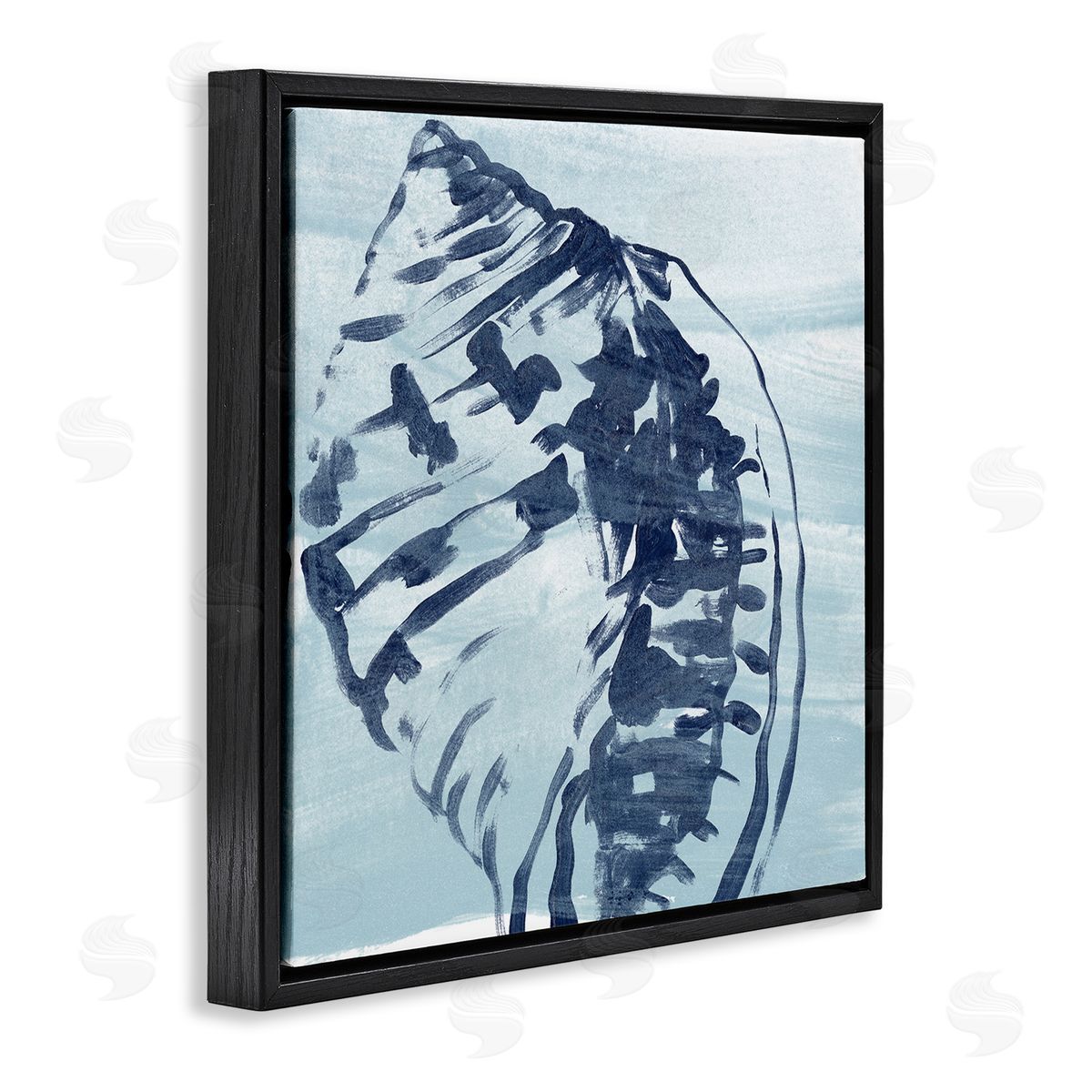 June Erica Vess Aquatic Blue Seashell Motif Black Floating Frame Canvas Wall Art Print