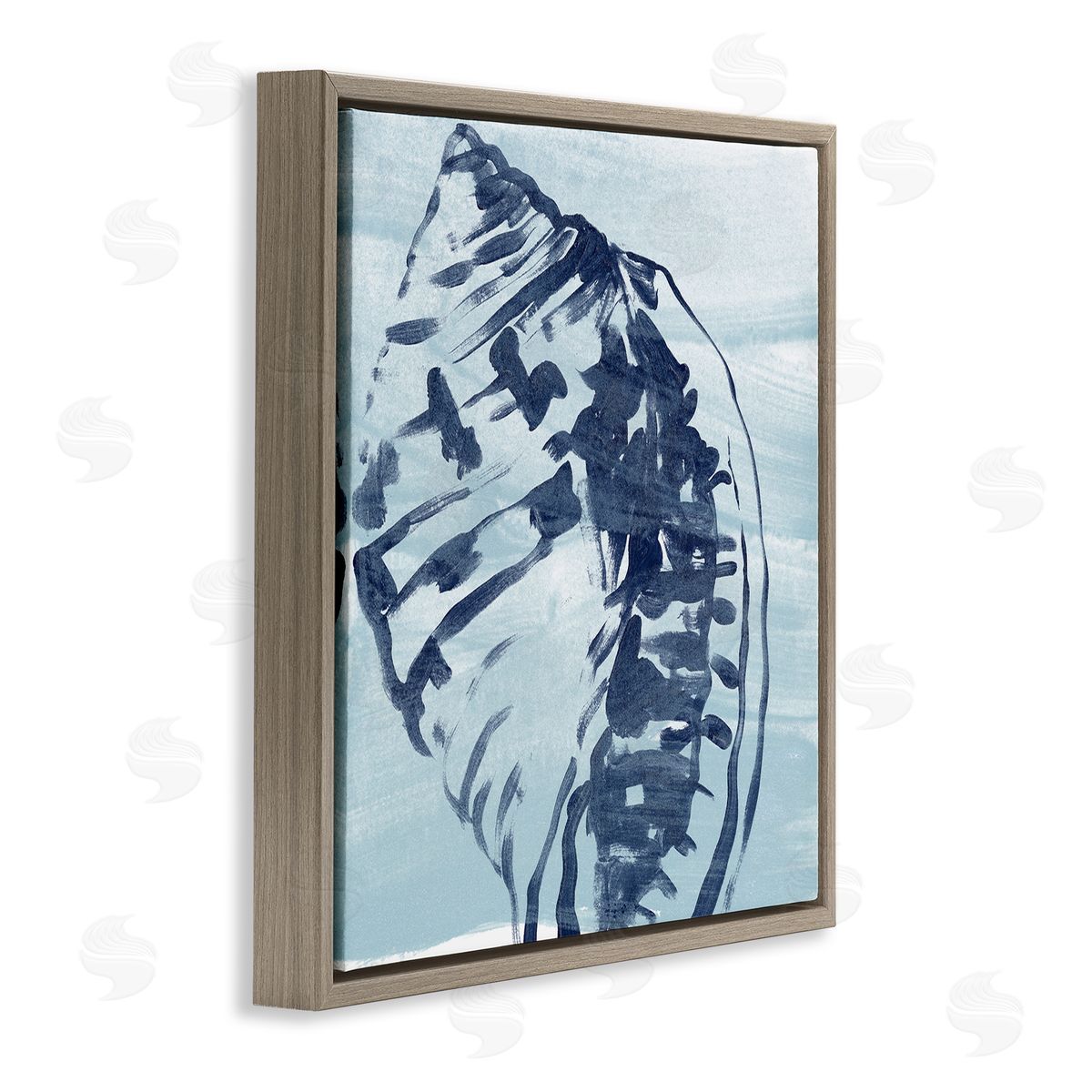 June Erica Vess Aquatic Blue Seashell Motif Brown Floating Frame Canvas Wall Art Print