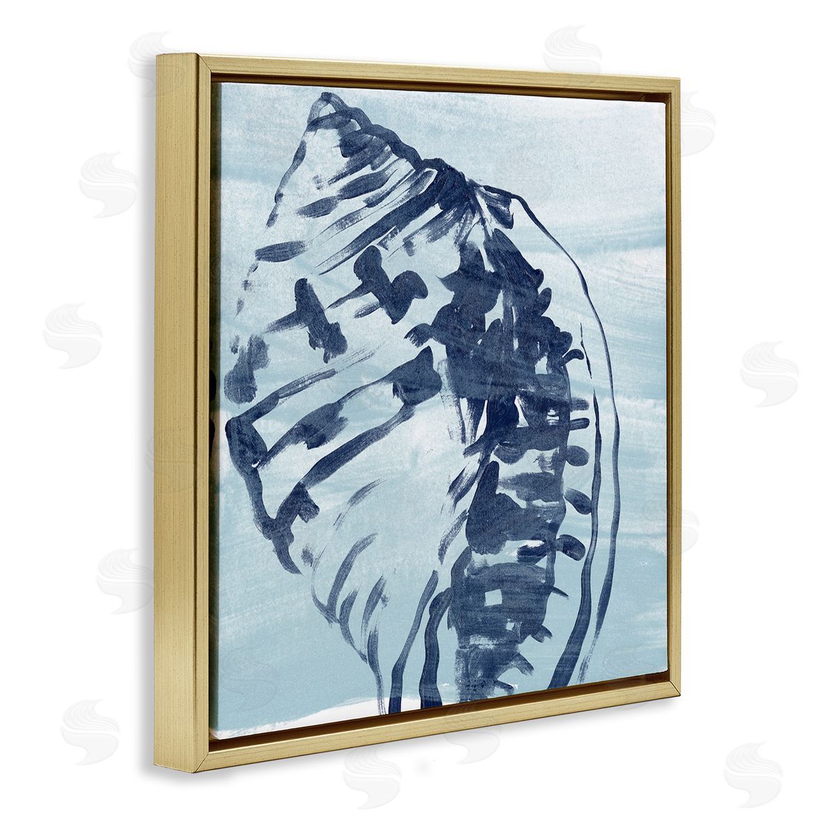 June Erica Vess Aquatic Blue Seashell Motif Gold Floating Frame Canvas Wall Art Print