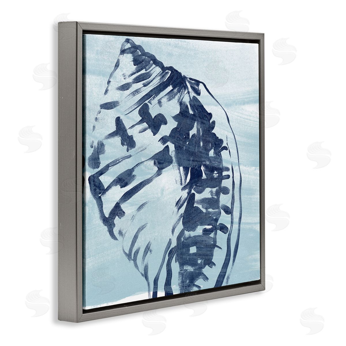 June Erica Vess Aquatic Blue Seashell Motif Gray Floating Frame Canvas Wall Art Print