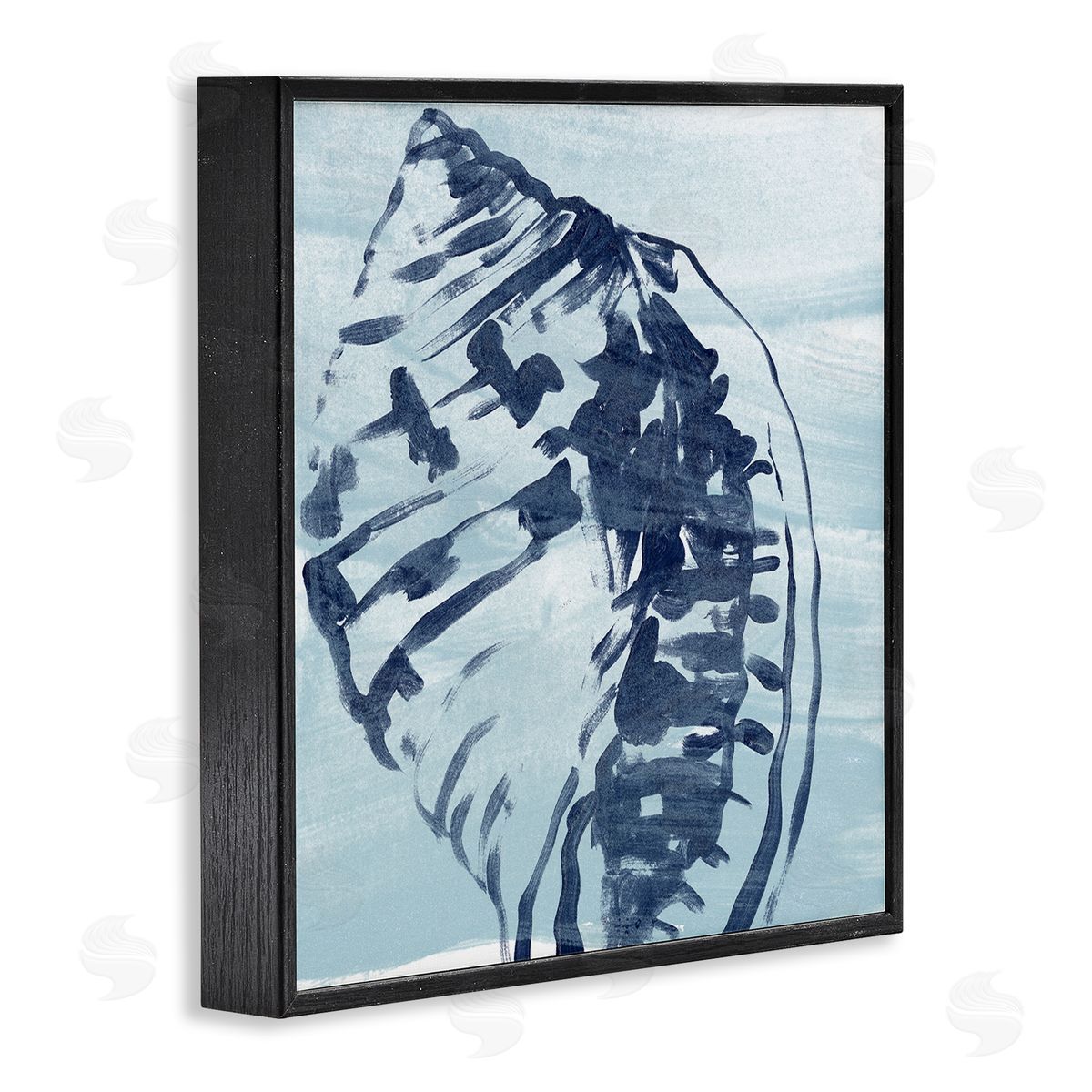 June Erica Vess Aquatic Blue Seashell Motif Black Framed Glicee Wall Art Print