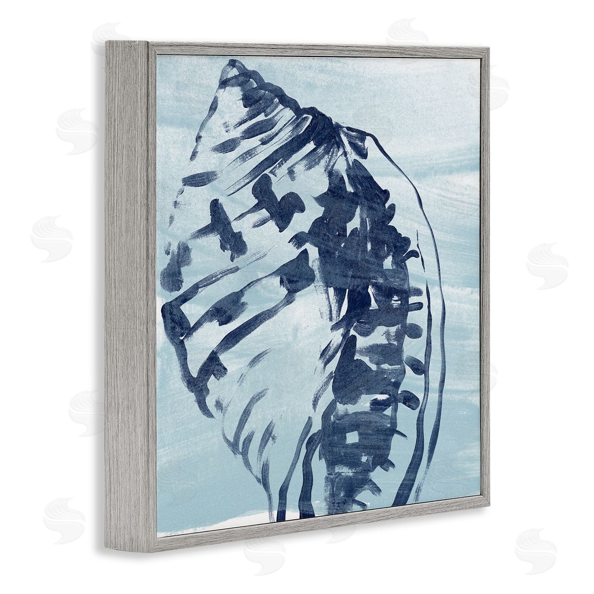 June Erica Vess Aquatic Blue Seashell Motif Gray Framed Glicee Wall Art Print