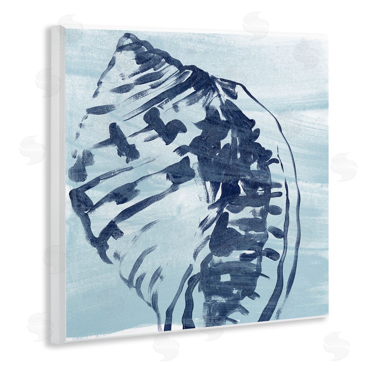 June Erica Vess Aquatic Blue Seashell Motif Wooden Wall Plaque Art Print