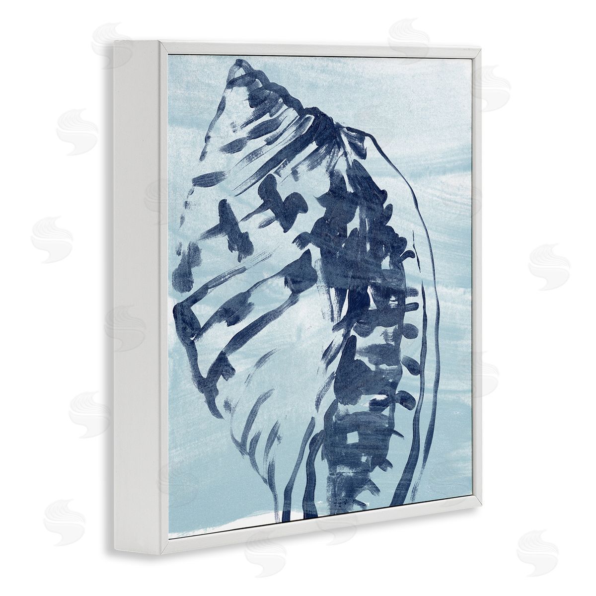 June Erica Vess Aquatic Blue Seashell Motif White Framed Glicee Wall Art Print
