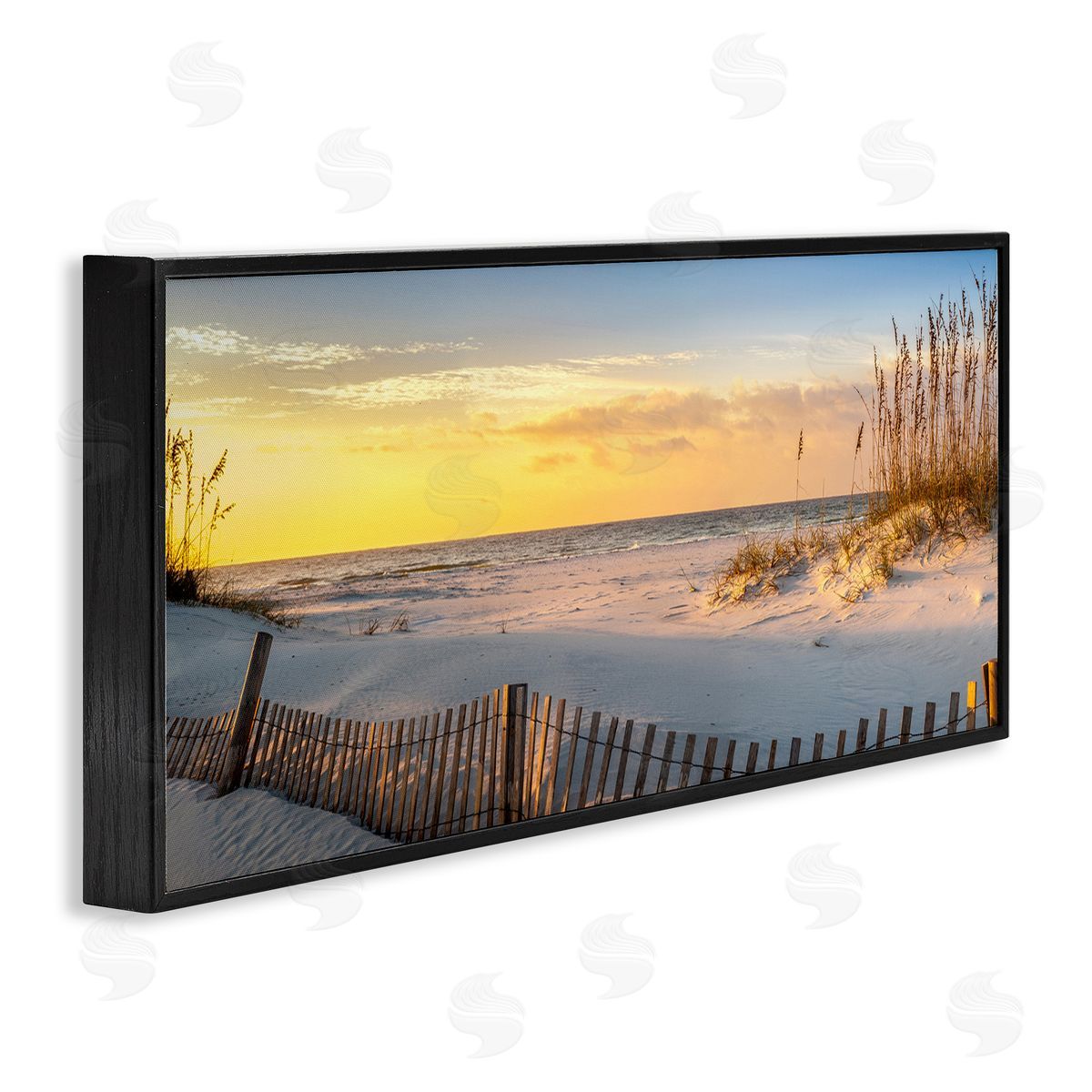 Panoramic Coastal Beach Sunrise Black Frame Print Wall Art, Home Decor by H.J. Herrera