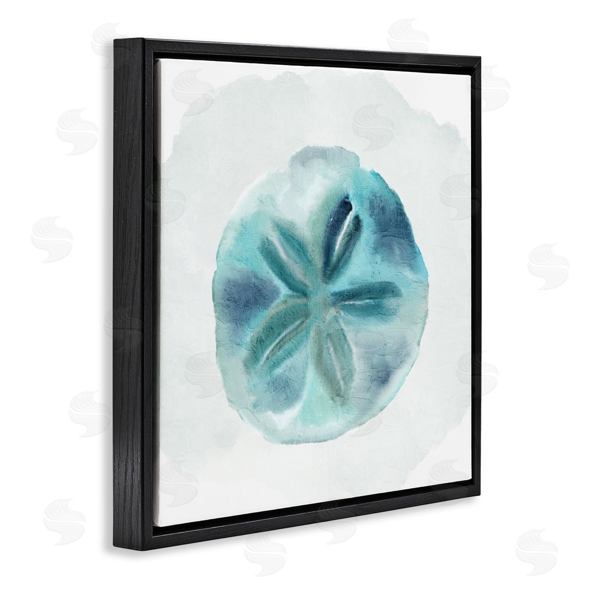 Kim Allen Beachy Blue Sand Dollar  Black Floating Frame Canvas Wall Art Print