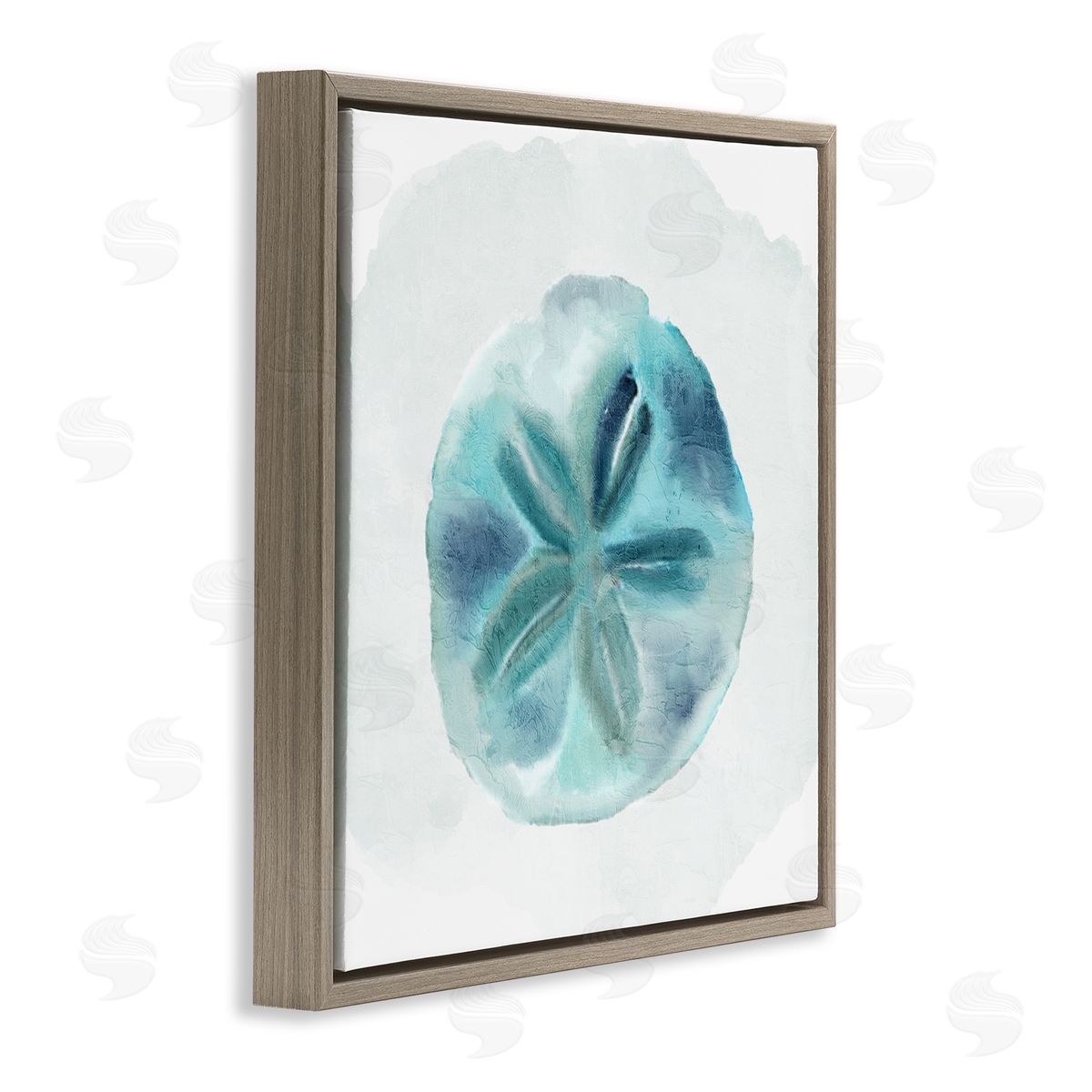 Kim Allen Beachy Blue Sand Dollar  Brown Floating Frame Canvas Wall Art Print