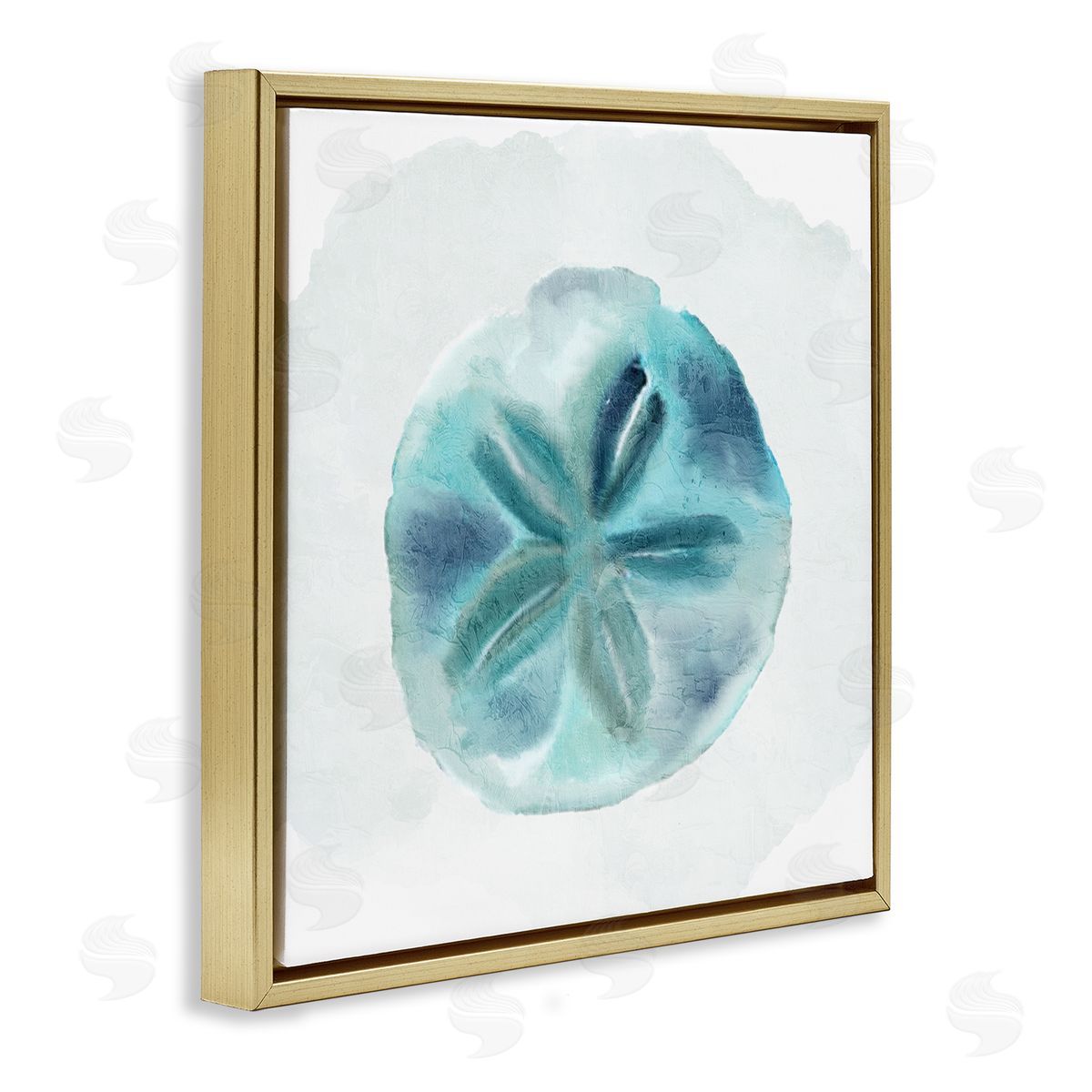 Kim Allen Beachy Blue Sand Dollar  Gold Floating Frame Canvas Wall Art Print