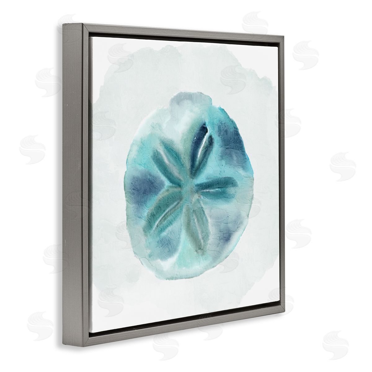 Kim Allen Beachy Blue Sand Dollar  Gray Floating Frame Canvas Wall Art Print