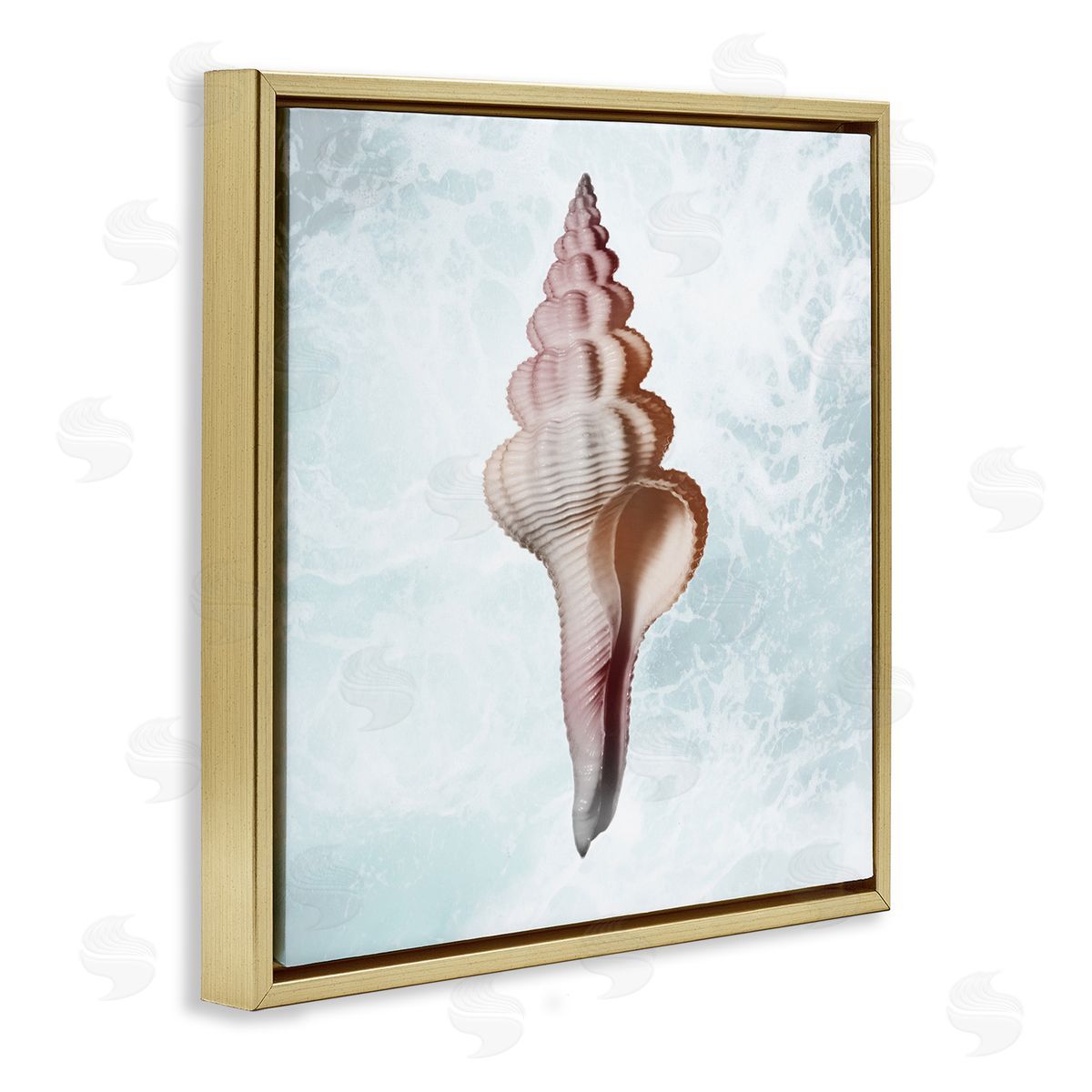 Marcus Prime Ocean Waves Conch Shell  Gold Floating Frame Canvas Wall Art Print