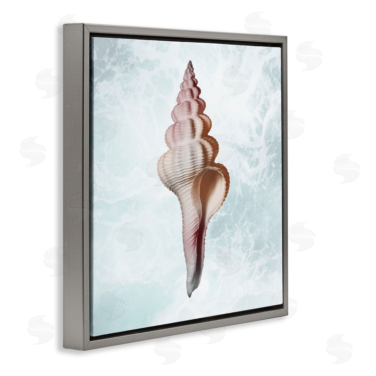 Marcus Prime Ocean Waves Conch Shell  Gray Floating Frame Canvas Wall Art Print
