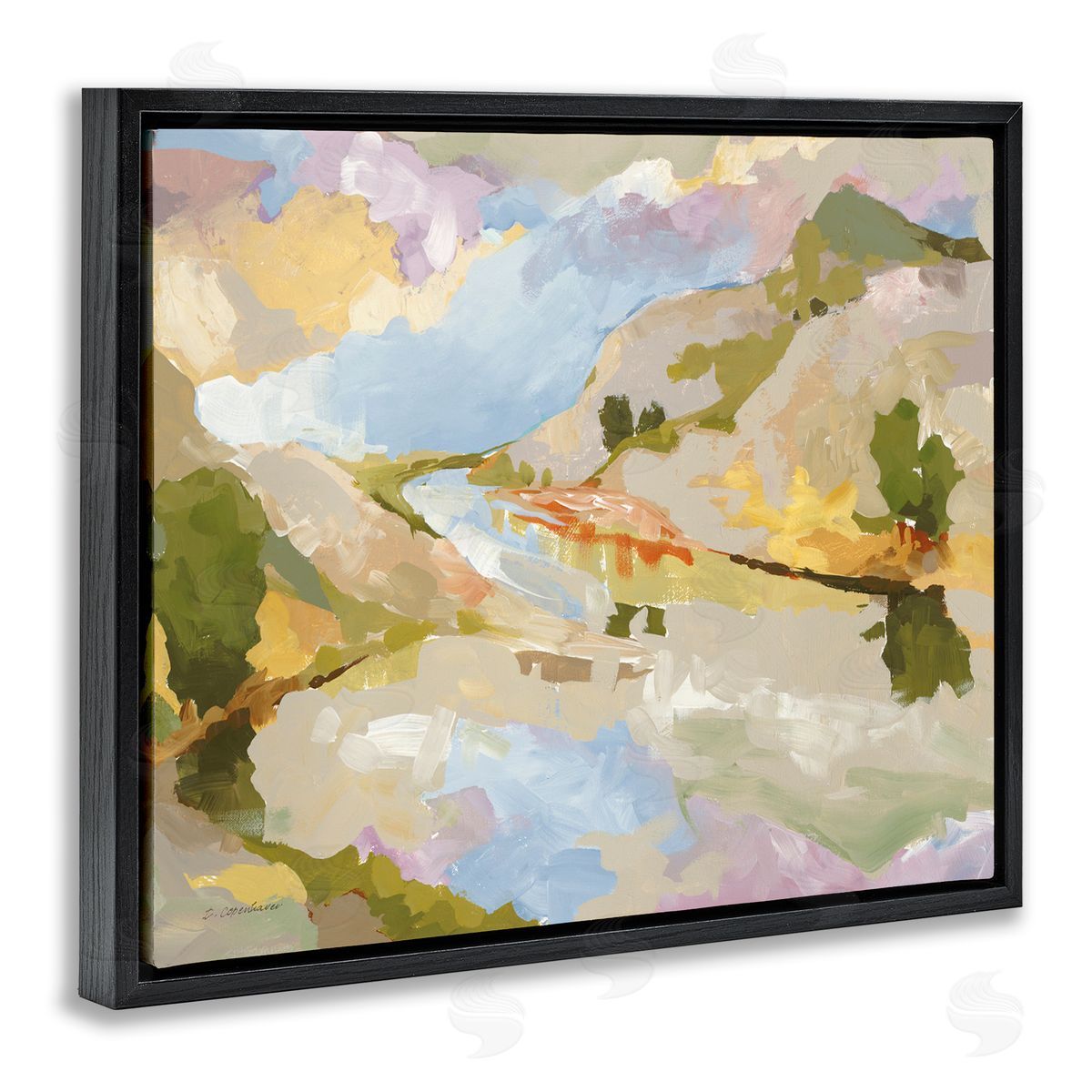 Abstract Mountain Reflection Painting Black Floating Frame Canvas Wall Art, Home Decor by Trevor Copenhaver