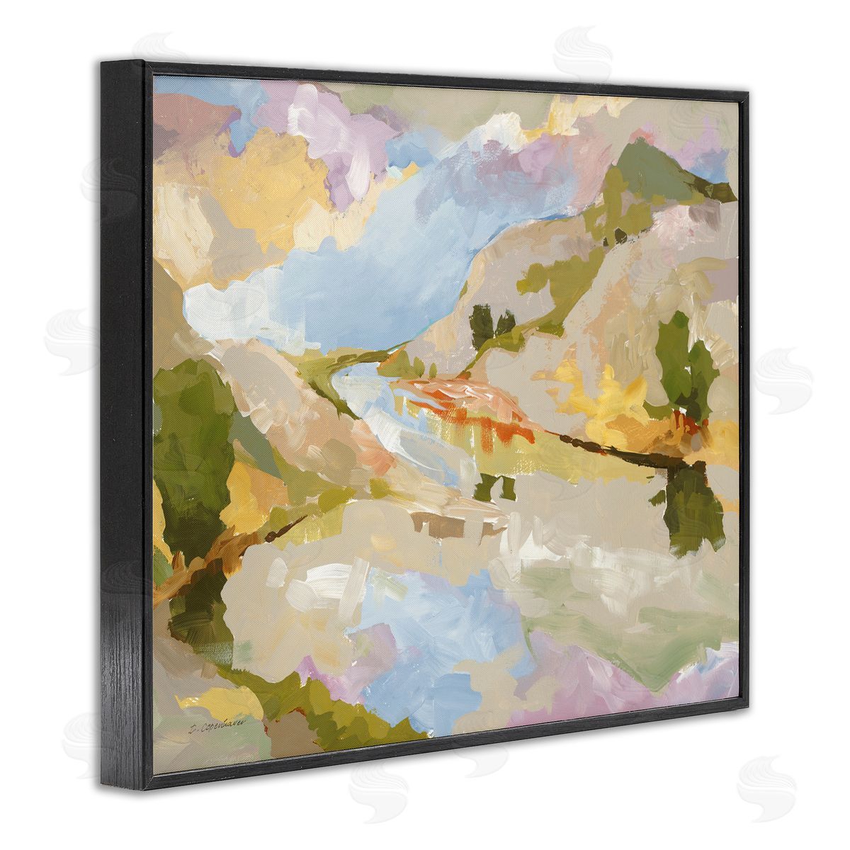 Abstract Mountain Reflection Painting Black Frame Print Wall Art, Home Decor by Trevor Copenhaver