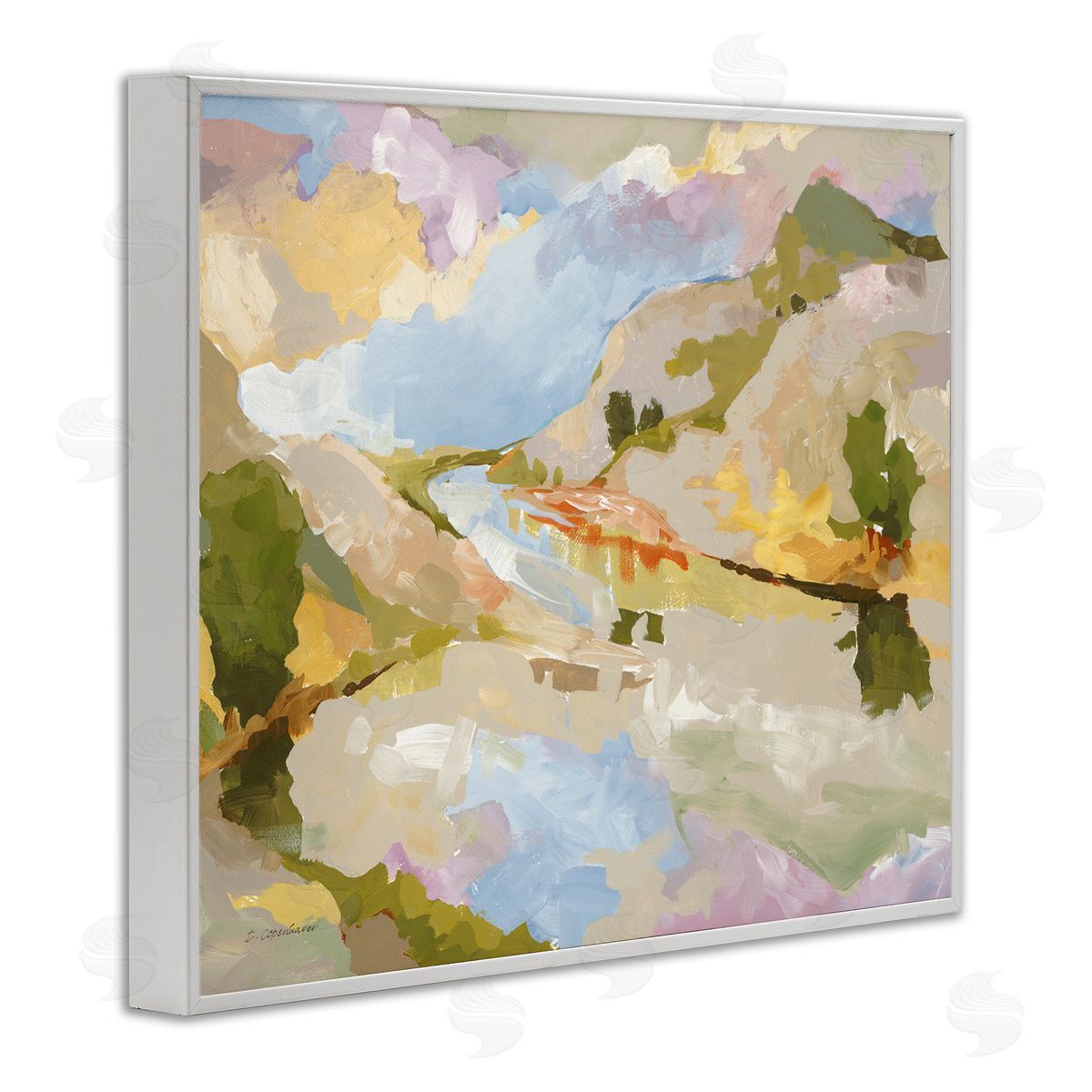 Abstract Mountain Reflection Painting White Frame Print Wall Art, Home Decor by Trevor Copenhaver