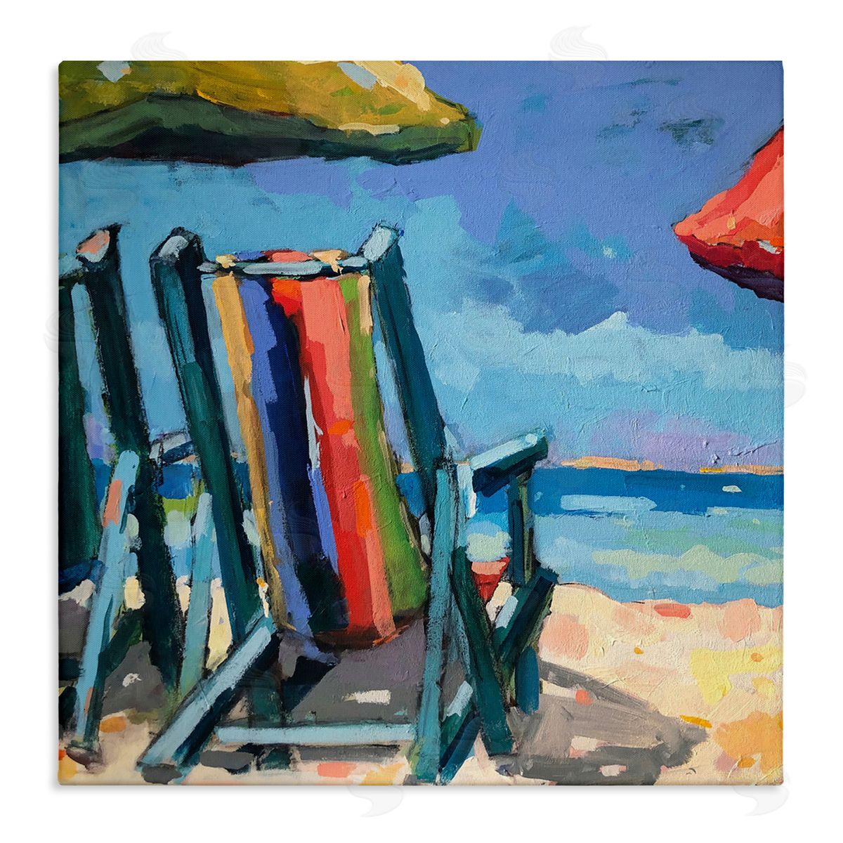Page Pearson Railsback Vivid Beach Chairs Shoreline Stretched Canvas Wall Art Print