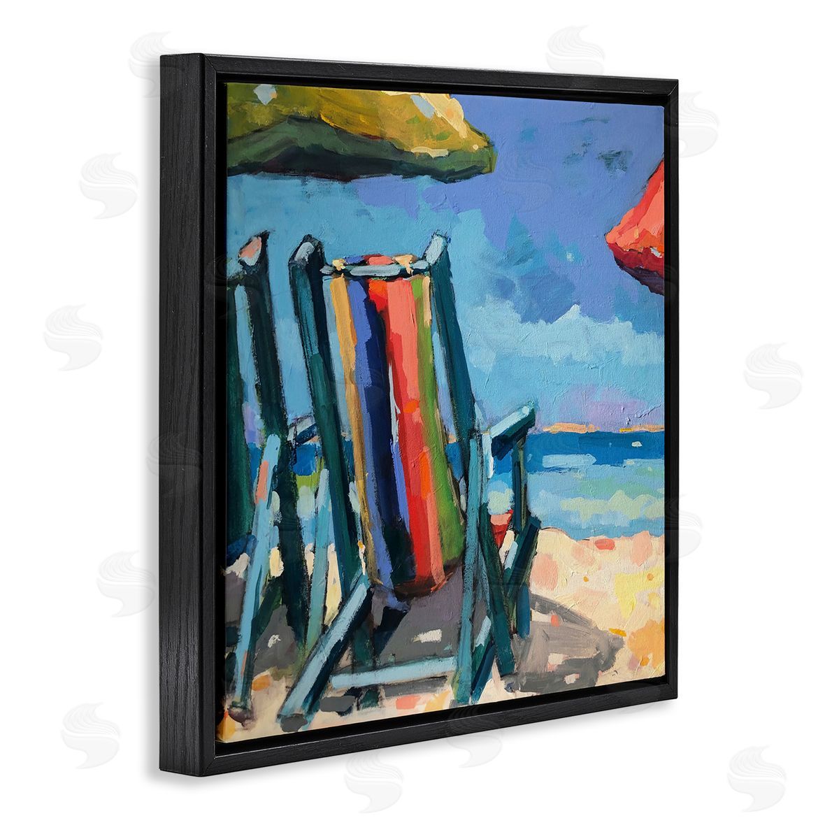 Page Pearson Railsback Vivid Beach Chairs Shoreline Black Floating Frame Canvas Wall Art Print