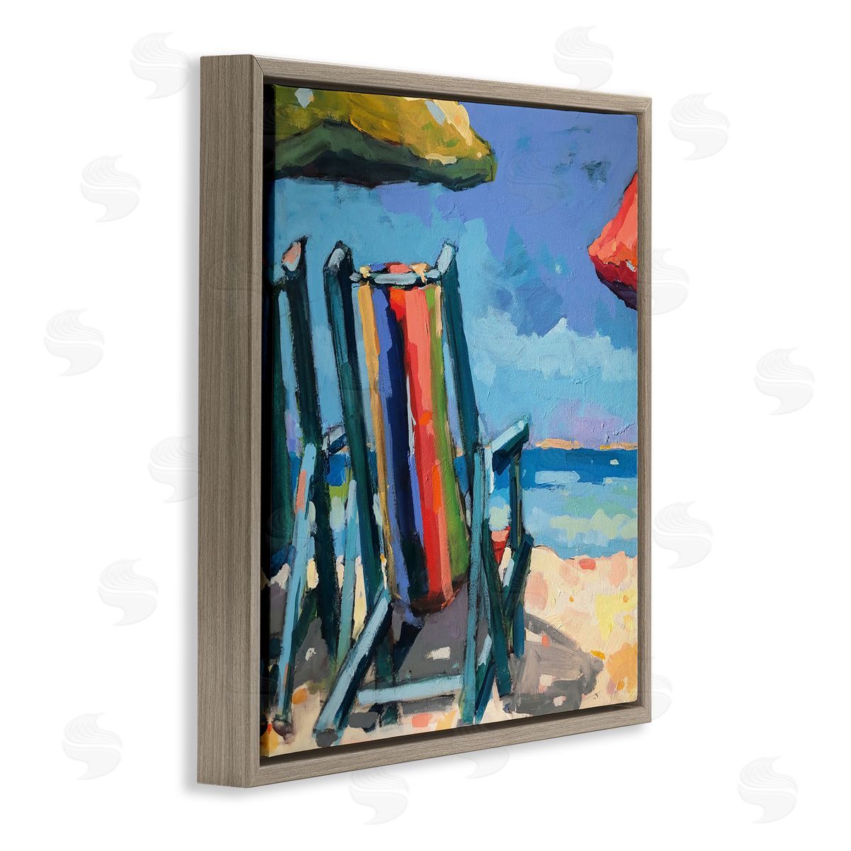 Page Pearson Railsback Vivid Beach Chairs Shoreline Brown Floating Frame Canvas Wall Art Print