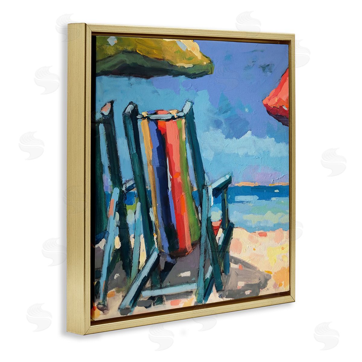 Page Pearson Railsback Vivid Beach Chairs Shoreline Gold Floating Frame Canvas Wall Art Print