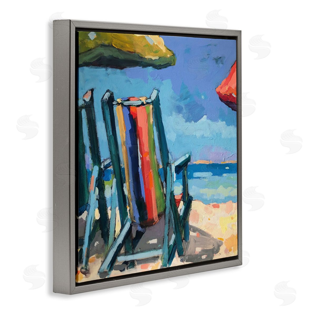 Page Pearson Railsback Vivid Beach Chairs Shoreline Gray Floating Frame Canvas Wall Art Print